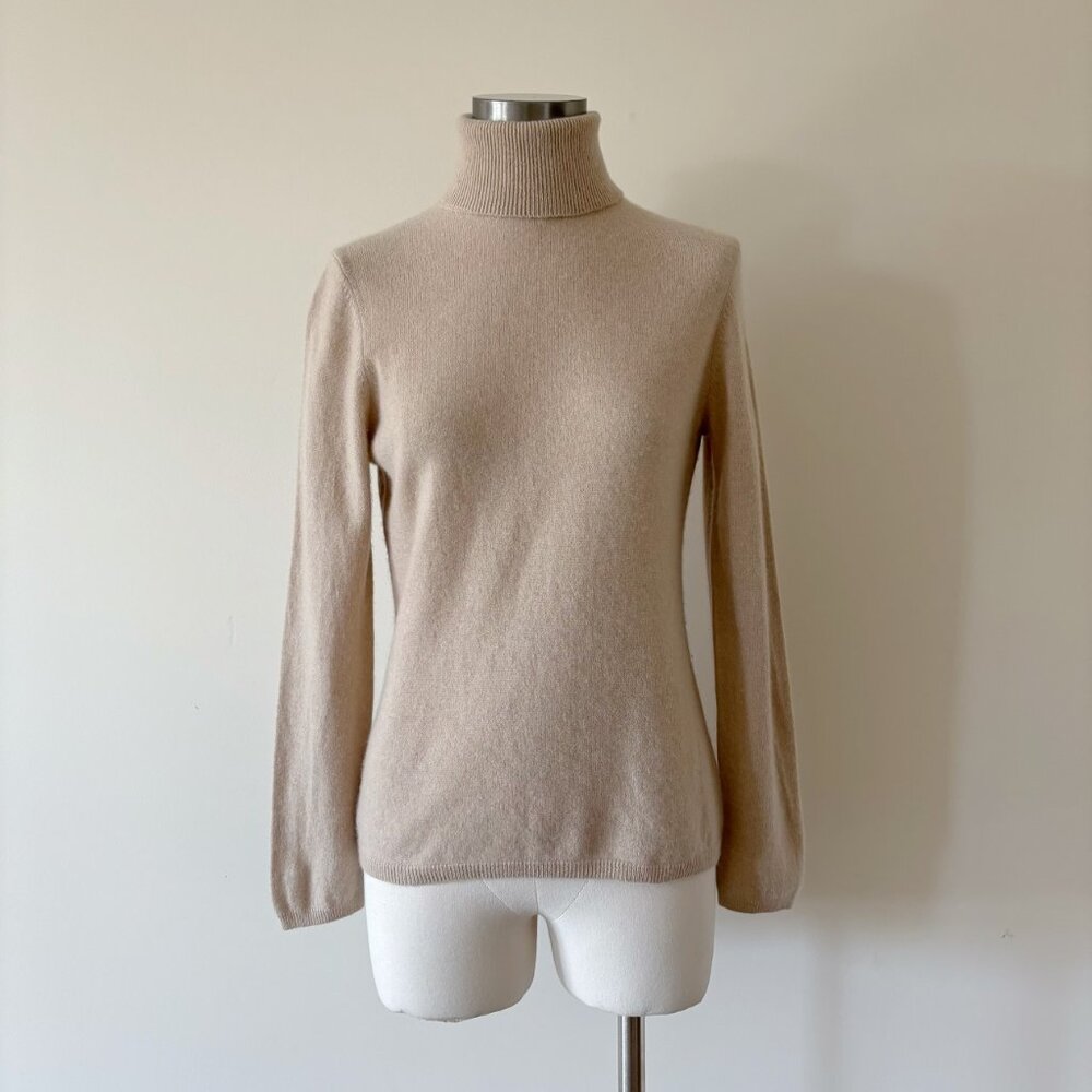 Charter Club cashmere sweater beige turtleneck cable knit